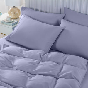 2000TC 6 Piece Bamboo Sheet &amp; Quilt Cover Set Cooling Breathable Double Lilac Grey